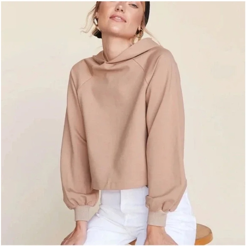 LPA Cropped Raglan Hoodie Nude Tan Camel Crop Sweatshirt Boxy Relaxed Small